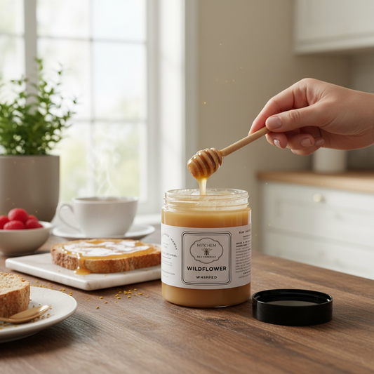 12 oz. Wildflower Whipped Raw Honey - Mitchem Bee Company