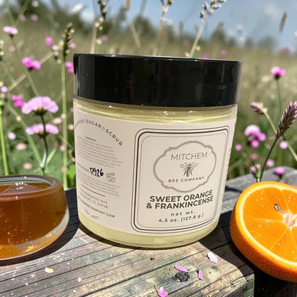 4.5 oz. Sweet Orange & Frankincense Whipped Raw Honey Sugar Scrub